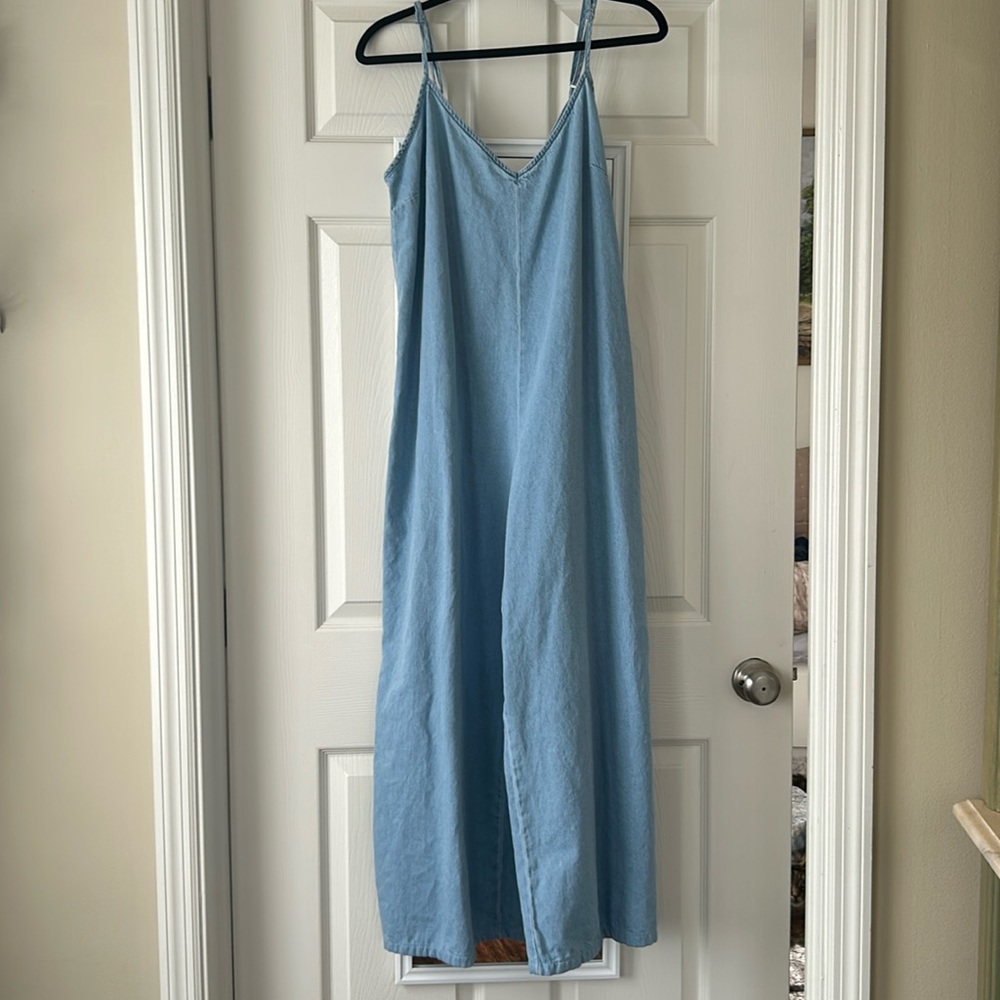 Asos Wide Leg Chambray Jumpsuit